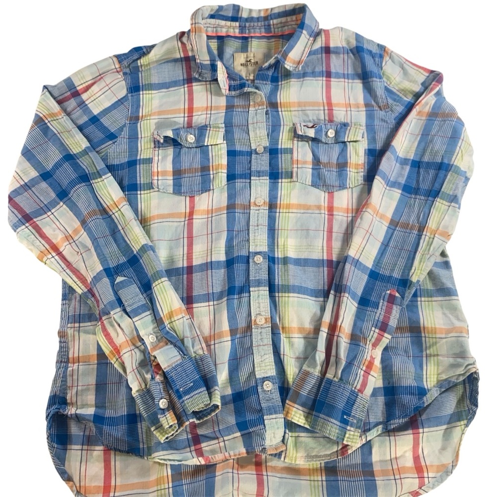Y2K Hollister Plaid Button Up Shirt L Long Sleeve Surf Prep Classic Check